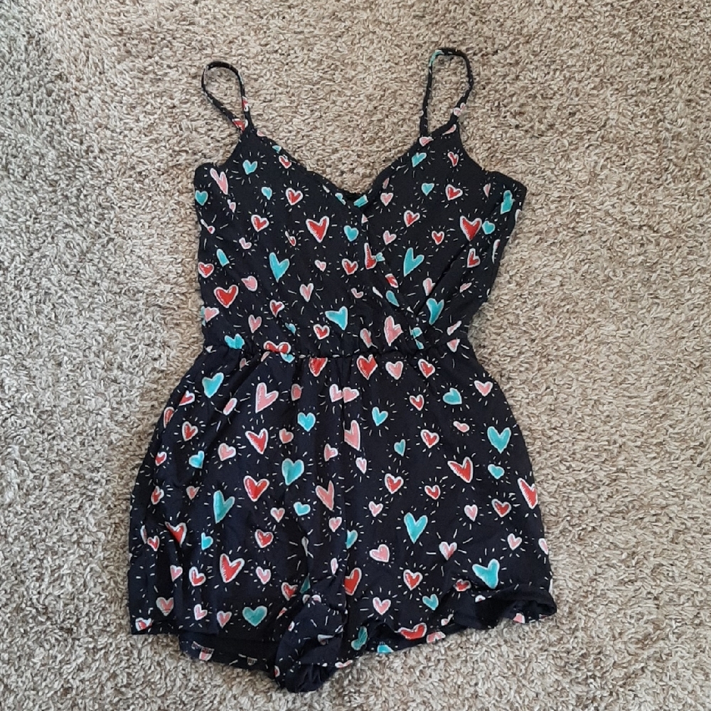 MeUndies Black Romper with Colorful Hearts